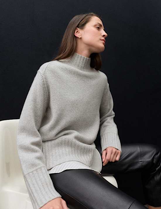 Pure Cashmere Funnel Neck Relaxed Jumper
