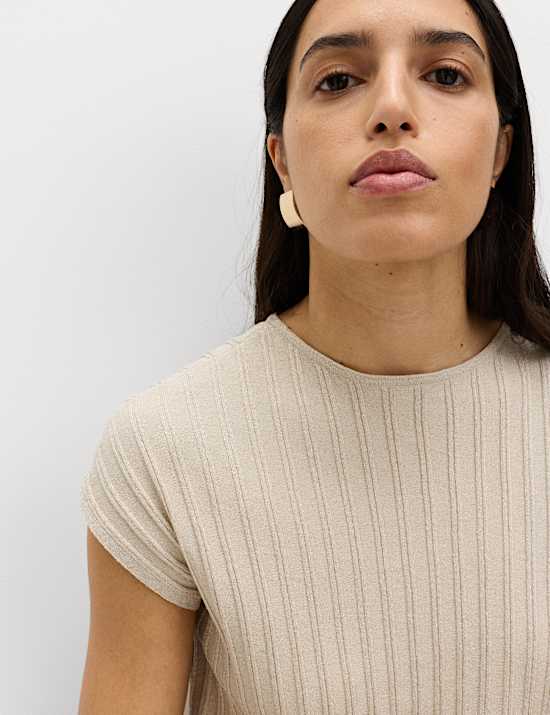 Sparkly Ribbed Crew Neck Knitted Top