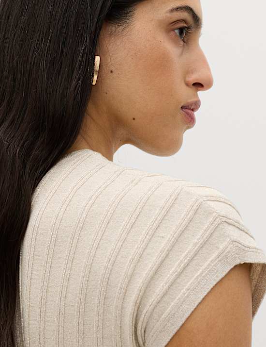 Sparkly Ribbed Crew Neck Knitted Top