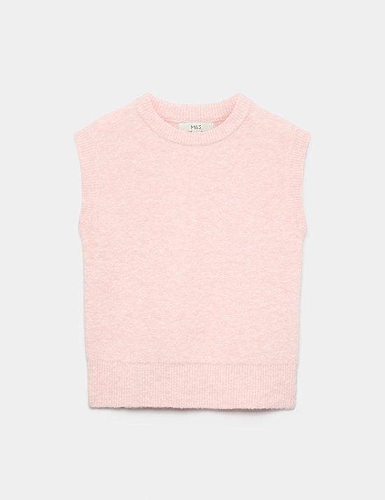 Boucle Crew Neck Slim Fit Knitted Vest With Wool