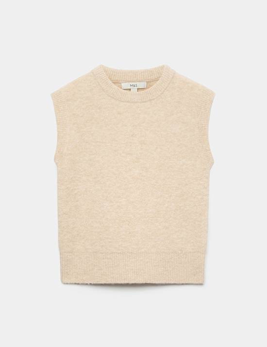 Boucle Crew Neck Slim Fit Knitted Vest With Wool