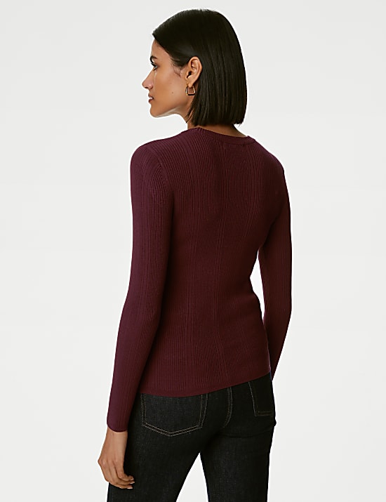 Ribbed Crew Neck Fitted Knitted Top