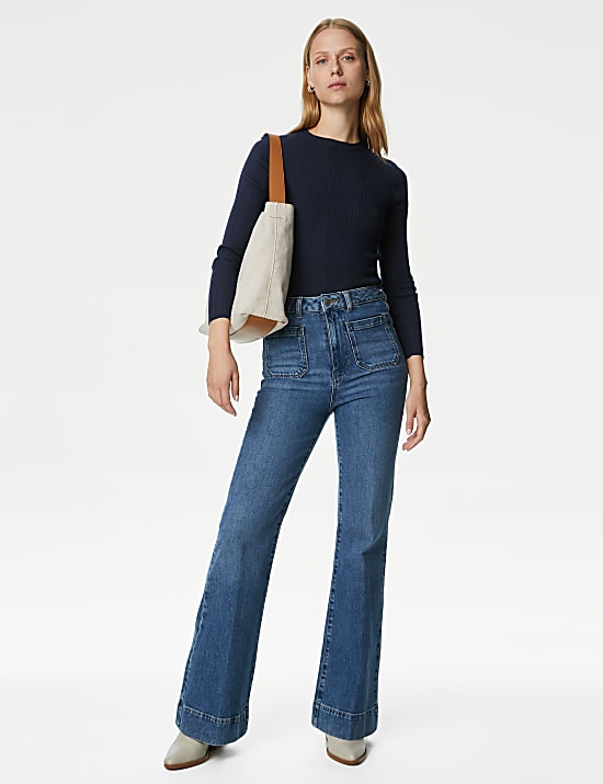 Ribbed Crew Neck Fitted Knitted Top