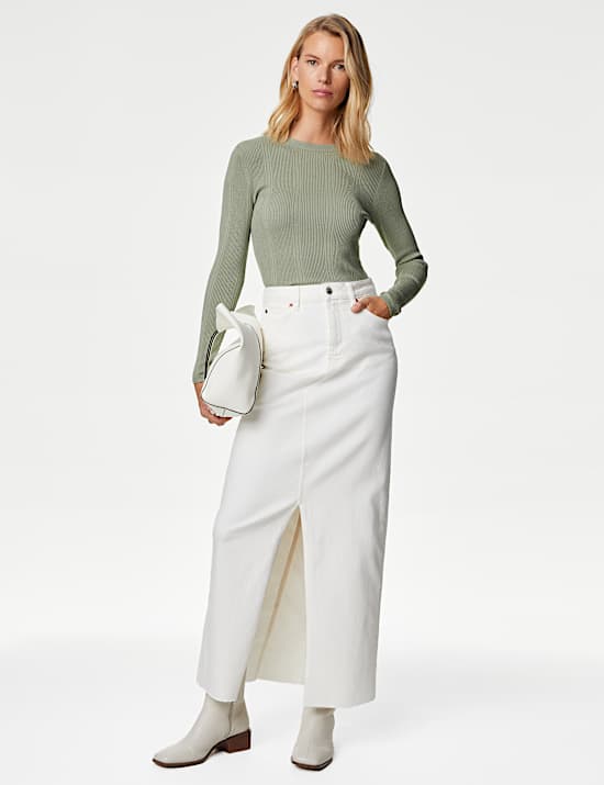 Ribbed Crew Neck Fitted Knitted Top