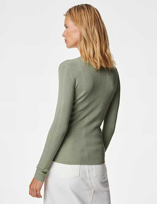 Ribbed Crew Neck Fitted Knitted Top