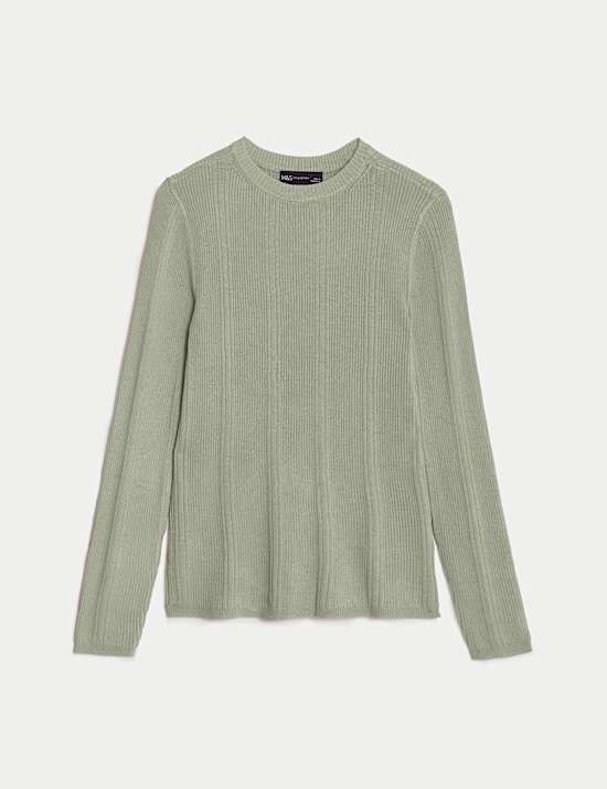 Ribbed Crew Neck Fitted Knitted Top