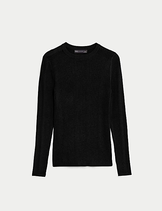 Ribbed Crew Neck Fitted Knitted Top