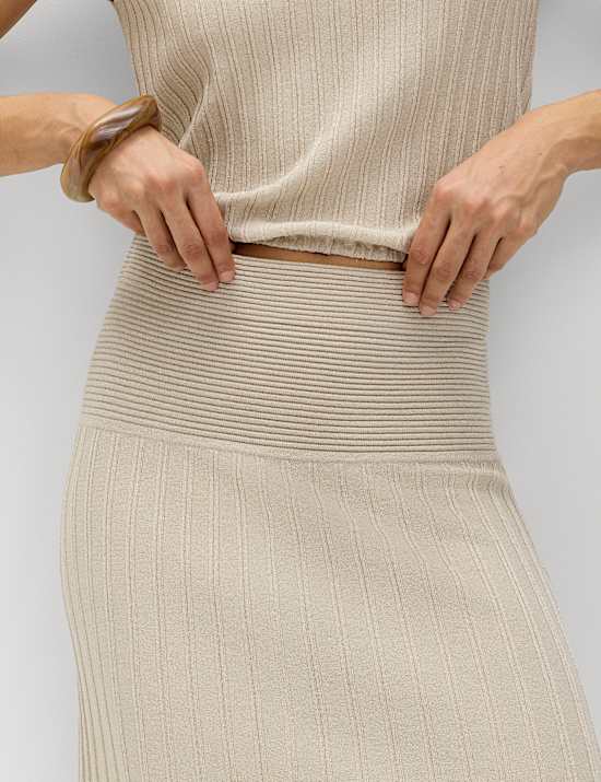 Sparkly Ribbed Knitted Maxi Skirt