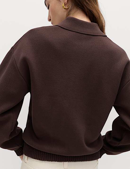 Zip Up Knitted Collared Bomber Cardigan