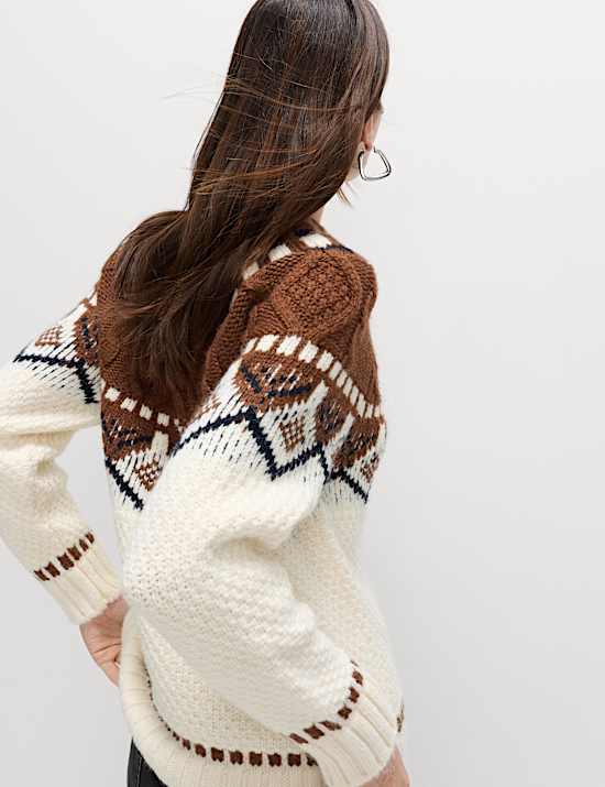 Fair Isle Cable Knit Crew Neck Jumper
