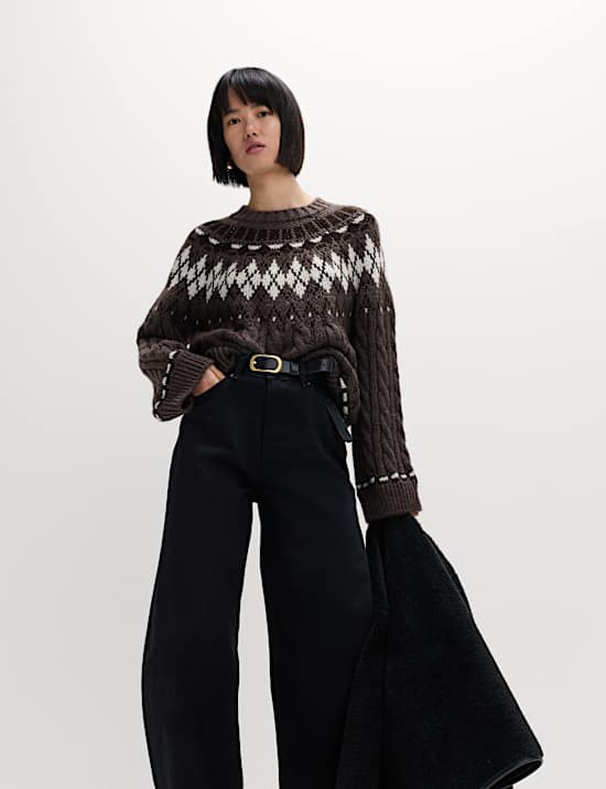 Cable Knit Fair Isle Crew Neck Jumper