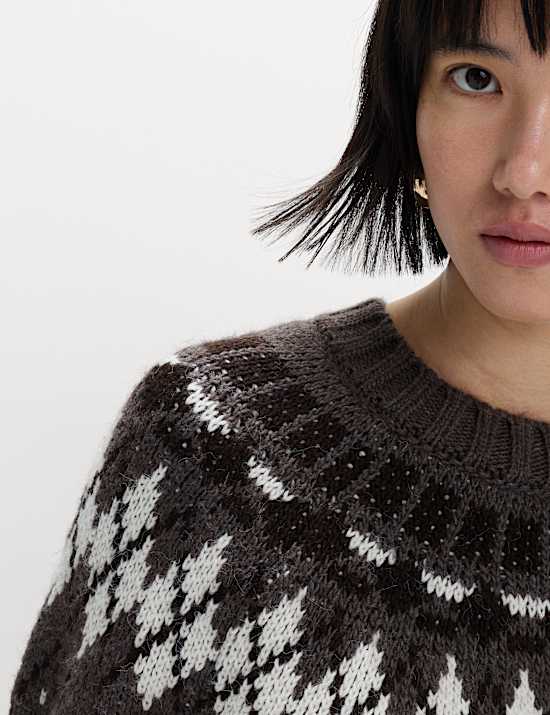 Cable Knit Fair Isle Crew Neck Jumper