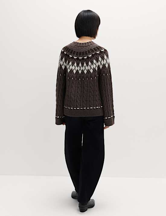 Cable Knit Fair Isle Crew Neck Jumper