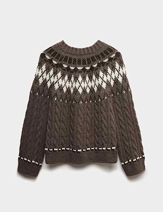 Cable Knit Fair Isle Crew Neck Jumper