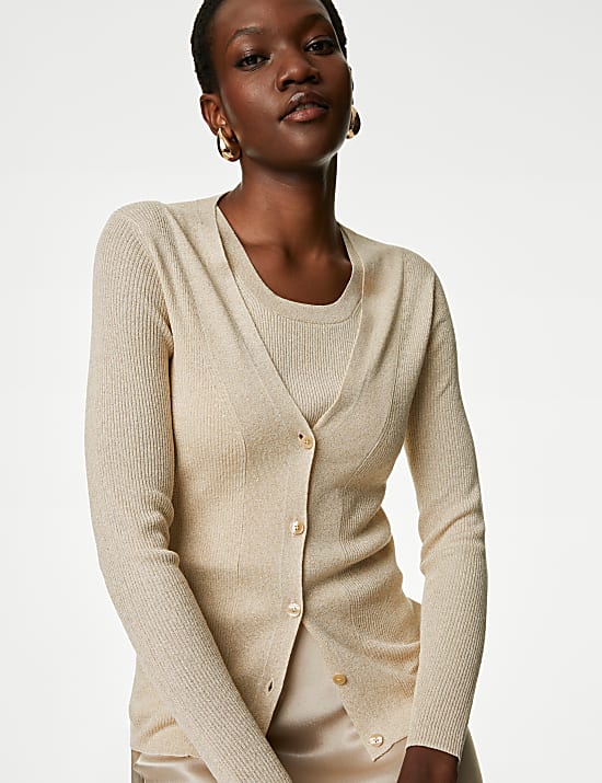 Sparkly V-Neck Button Front Cardigan