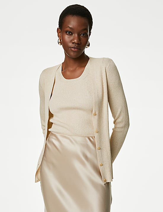 Sparkly V-Neck Button Front Cardigan