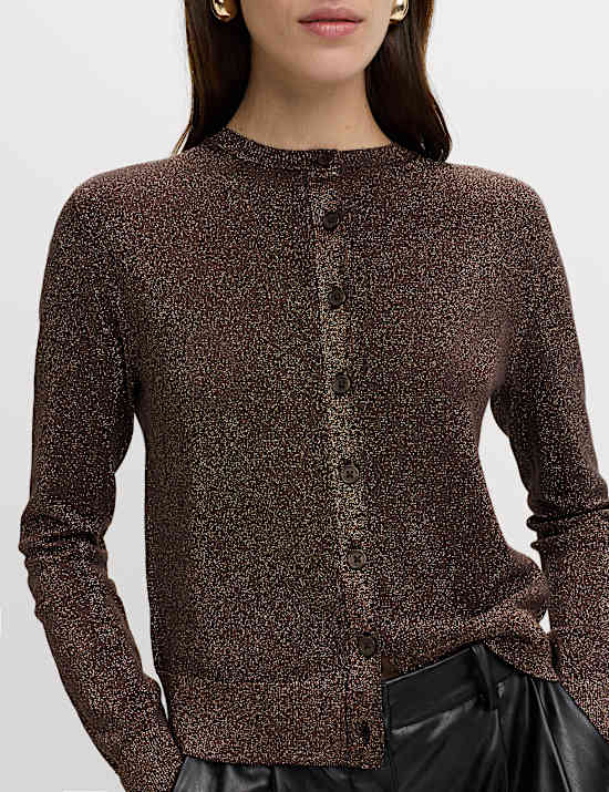 Metallic Sparkly Crew Neck Cardigan