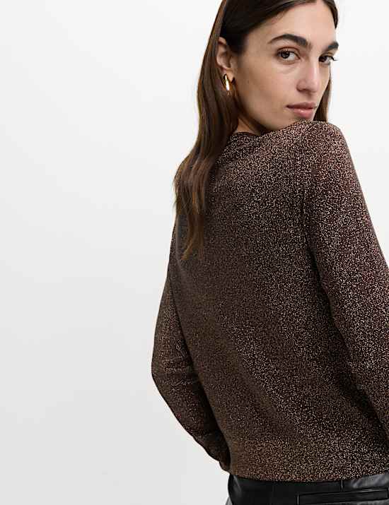 Metallic Sparkly Crew Neck Cardigan