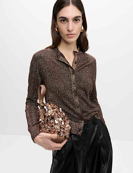 Metallic Sparkly Crew Neck Cardigan