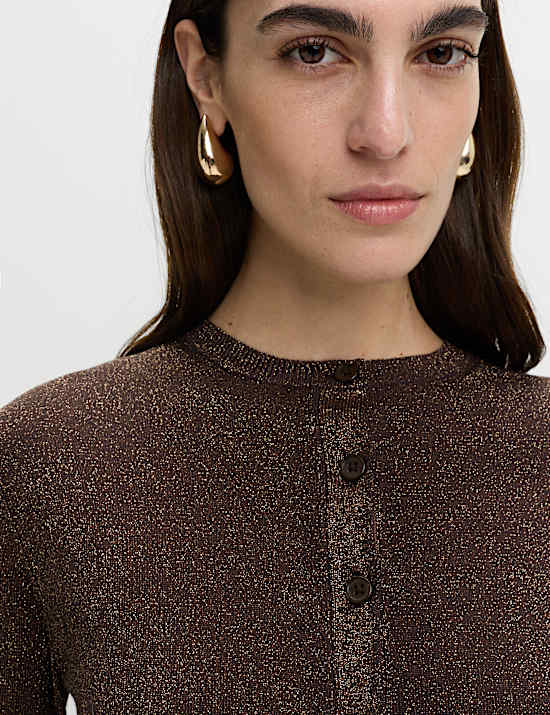 Metallic Sparkly Crew Neck Cardigan