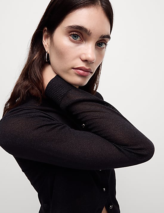 Metalický kardigan s výstřihem ke krku