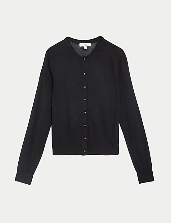 Metalický kardigan s výstřihem ke krku