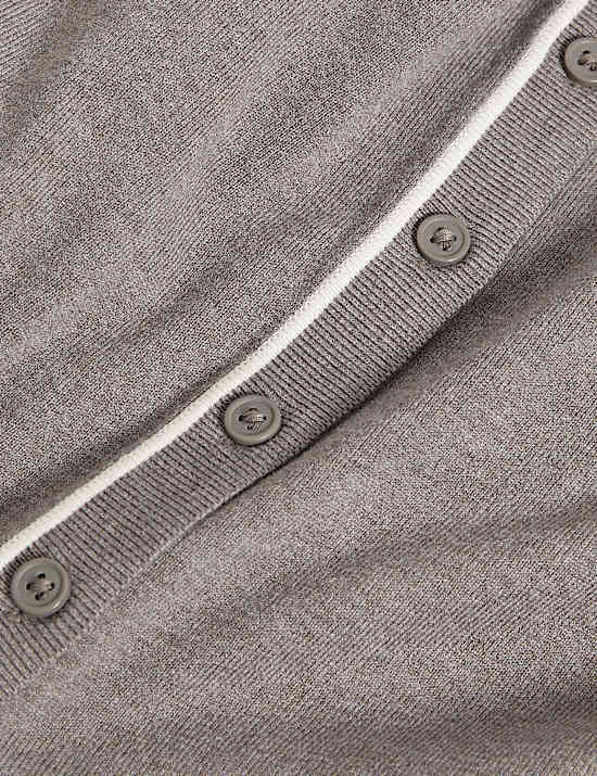 Crew Neck Tipped Detail Button Front Cardigan