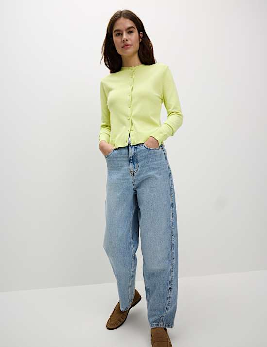 Crew Neck Button Front Cardigan