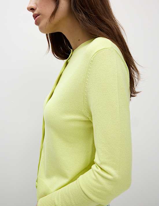 Crew Neck Button Front Cardigan