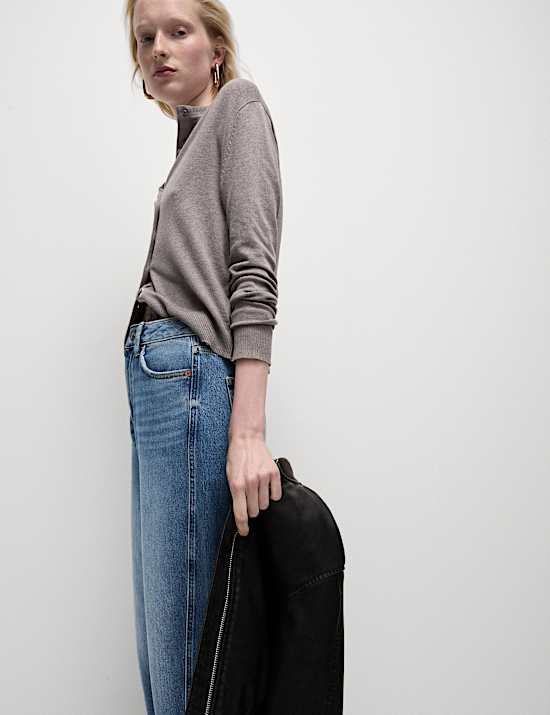 Crew Neck Button Front Cardigan