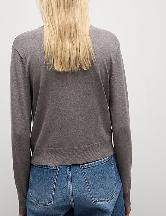 Crew Neck Button Front Cardigan