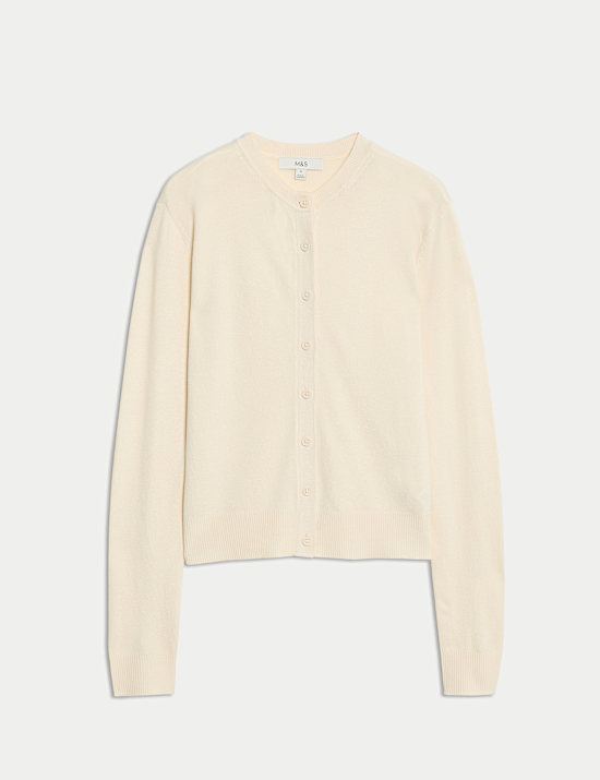 Crew Neck Button Front Cardigan