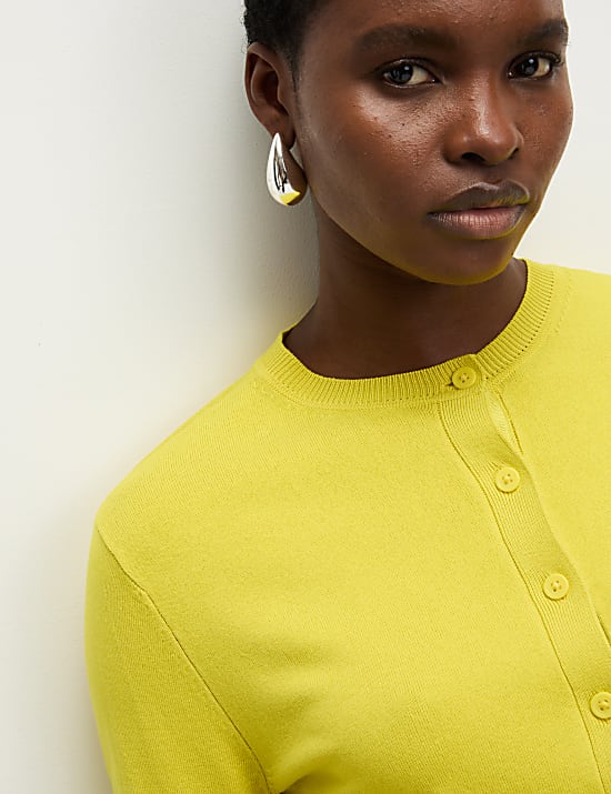 Crew Neck Button Front Cardigan