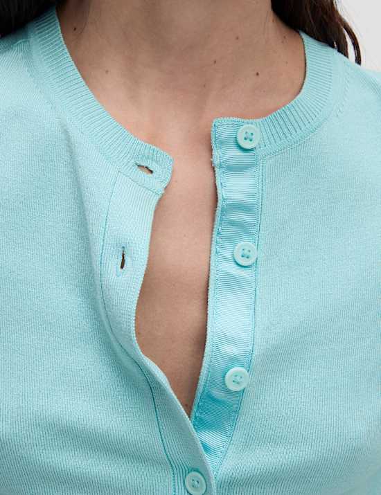 Crew Neck Button Front Cardigan