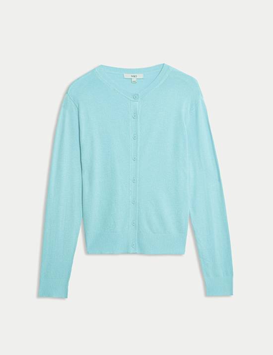 Crew Neck Button Front Cardigan