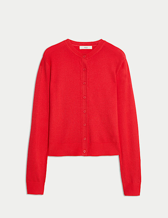 Crew Neck Button Front Cardigan