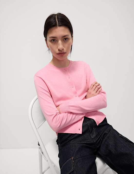 Crew Neck Button Front Cardigan