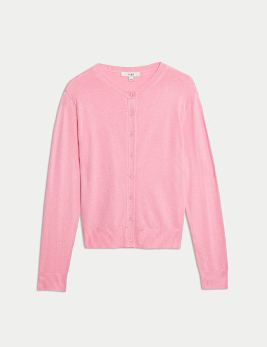 Crew Neck Button Front Cardigan