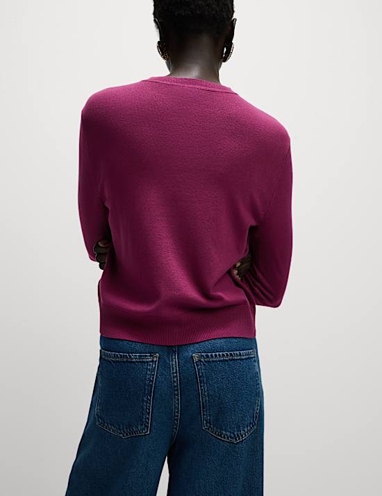 Crew Neck Button Front Cardigan