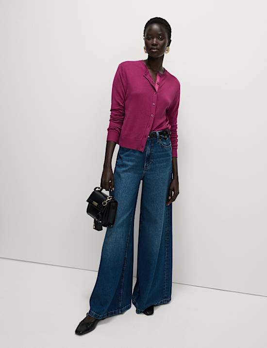 Crew Neck Button Front Cardigan