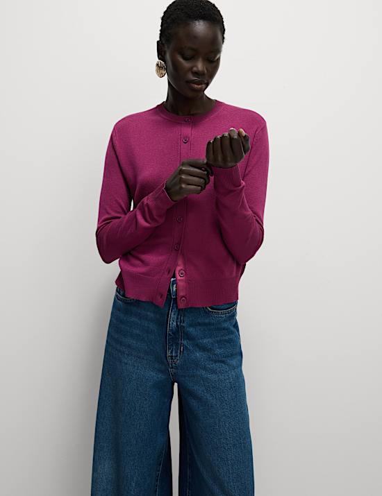 Crew Neck Button Front Cardigan