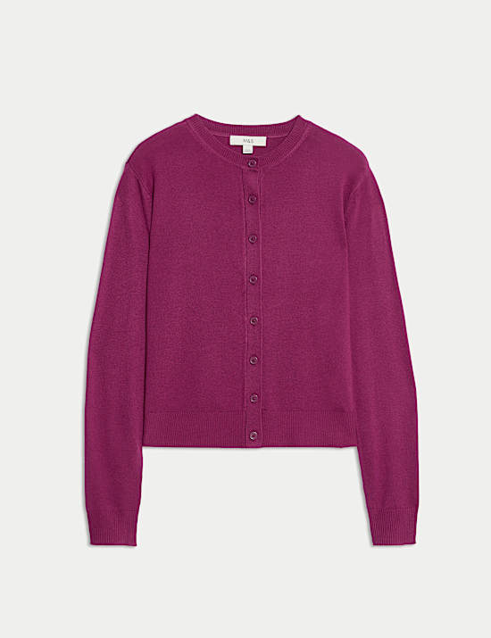 Crew Neck Button Front Cardigan