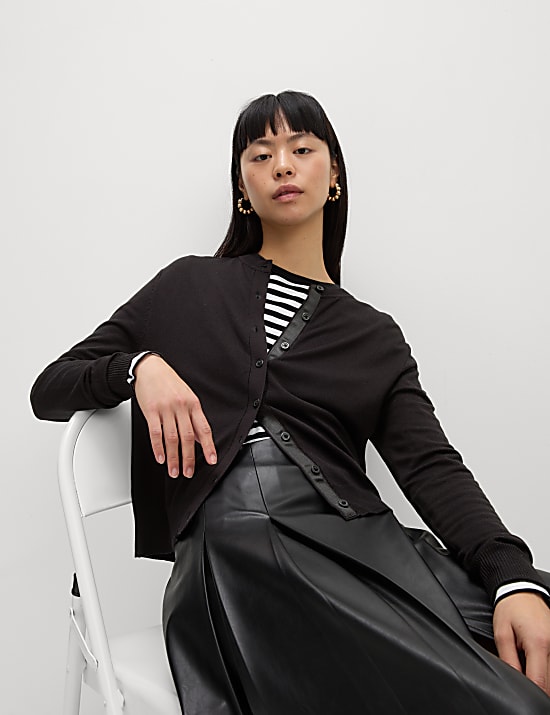 Crew Neck Button Front Cardigan