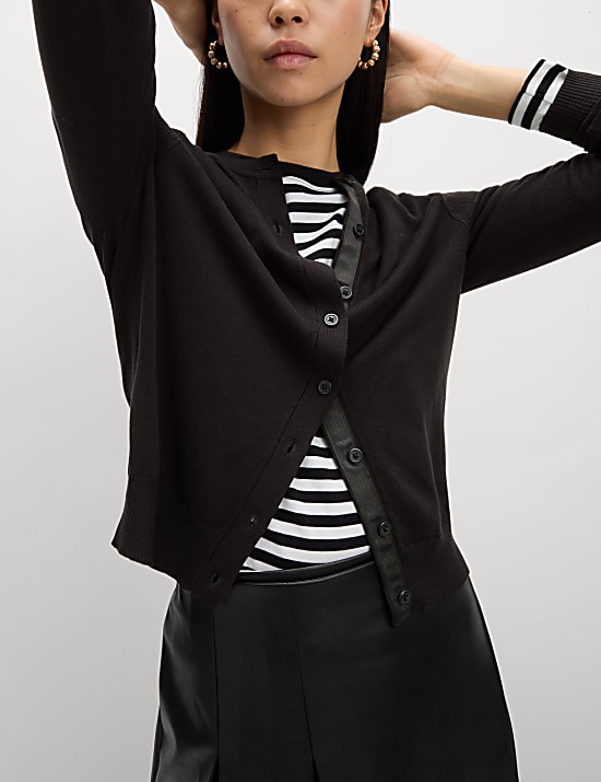 Cardigan &agrave; col rond et fermeture avant boutonn&eacute;e