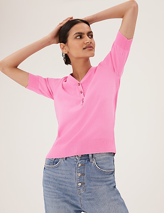 Cotton Rich Short Sleeve Knitted Top