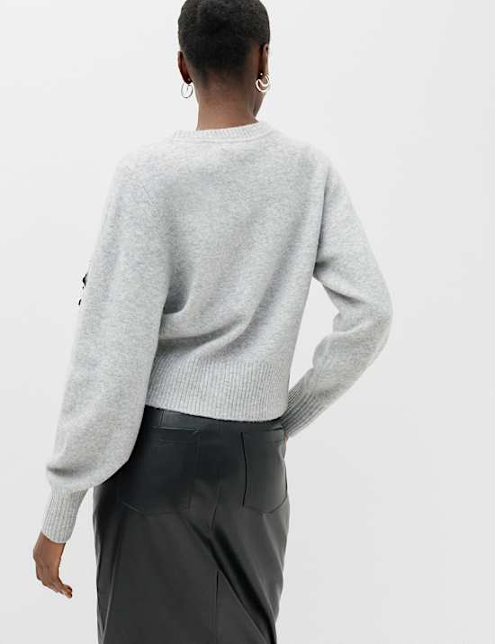 Embellished V-Neck Cardigan with Wool