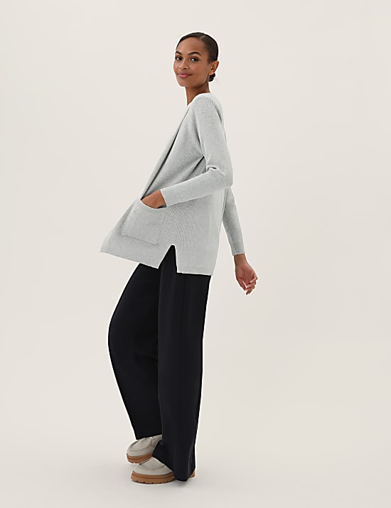 Długi prążkowany kardigan bez guzik&oacute;w