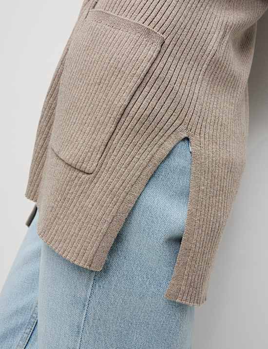 Dlouh&yacute; žebrovan&yacute; kardigan bez zap&iacute;n&aacute;n&iacute;