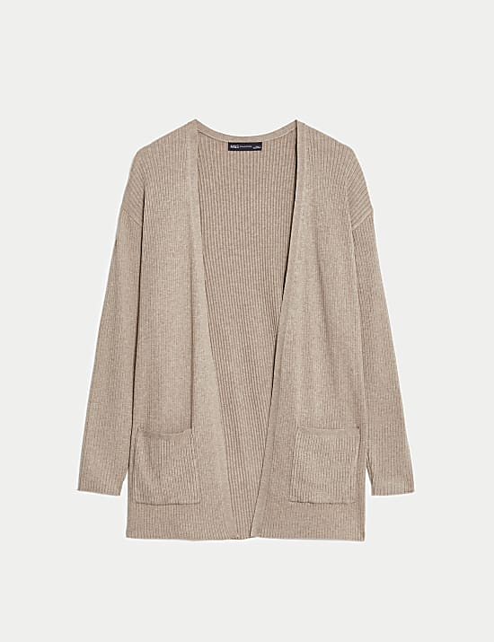 Dlouh&yacute; žebrovan&yacute; kardigan bez zap&iacute;n&aacute;n&iacute;