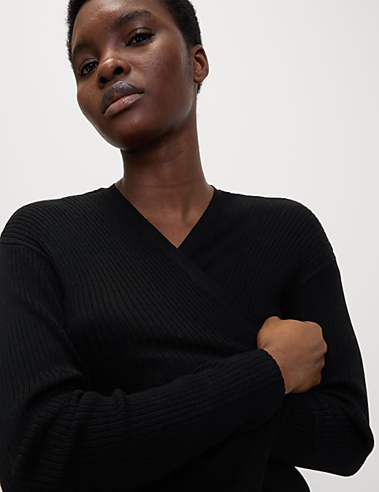 Ριμπ μακριά ζακέτα χωρίς κούμπωμα